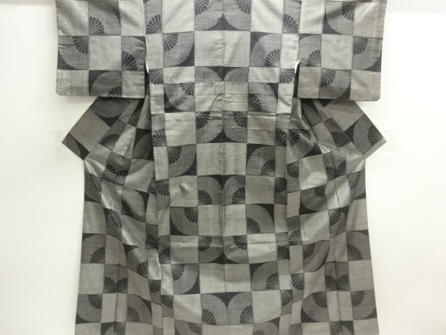 JAPANESE KIMONO / TOKAMACHI TSUMUGI / WOVEN FOLDING FAN PATTERN